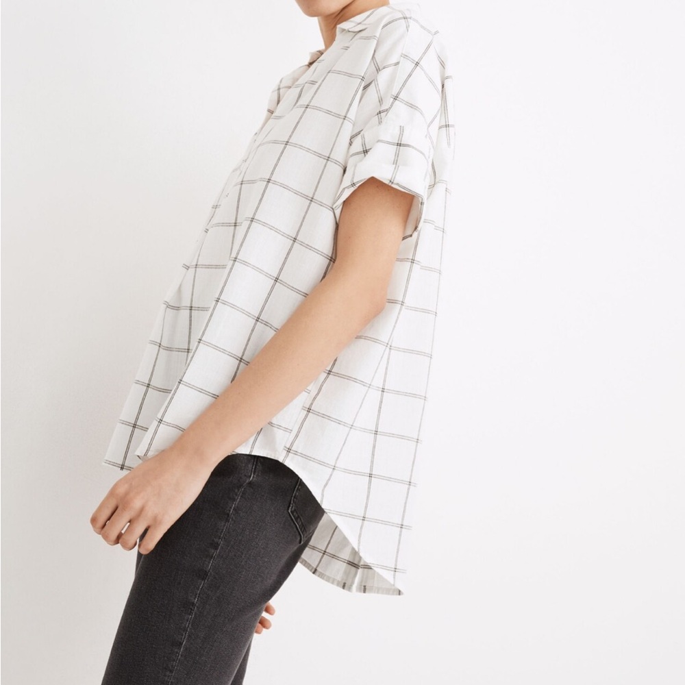 Madewell Courier Button-back shirt in double windowpane, Small, White